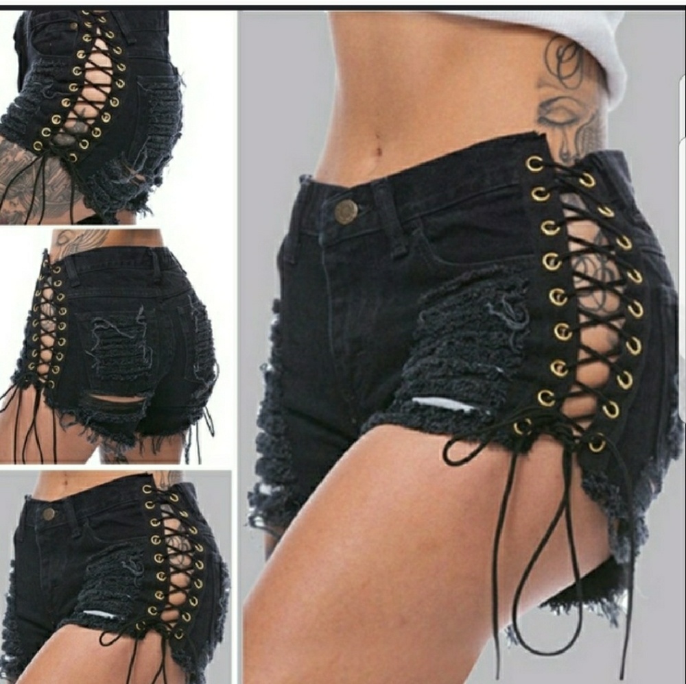 "Kitty" distressed denim shorts